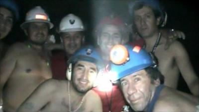 A group of miners posing for the camera