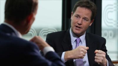 Nick Clegg, Deputy Prime Minister and Leader of the Liberal Democrats, talks to Andrew Marr