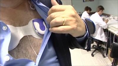 Heart monitor on Rory Cellan-Jones's chest