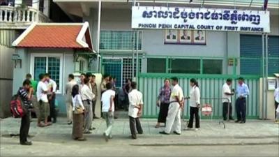 Outside the court in Phnom Penh