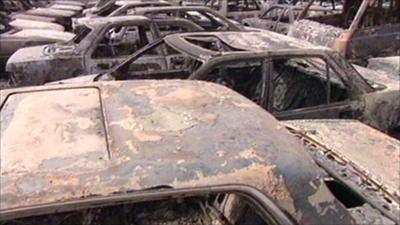 Burnt cars