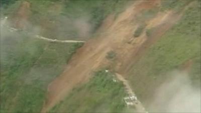 The landslide engulfing the mountain road