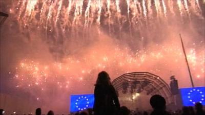 A fireworks display in Berlin marks the anniversary