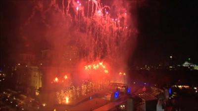 Fireworks in Berlin to the mark the anniversary of Germany's reunification