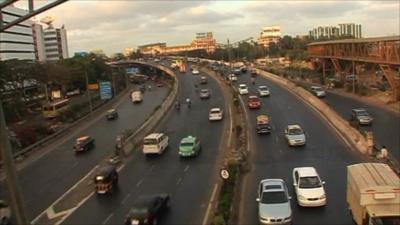 A busy road in India