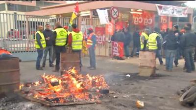 French workers on strike at refinery