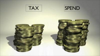 Pound coins in tax and spend piles