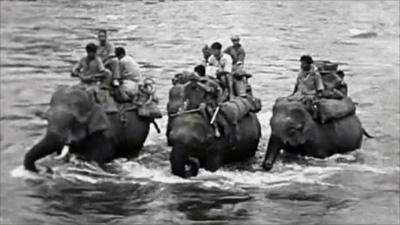 Footage of troop rescue by elephants in WW2