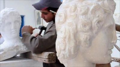 Student learns carving skills