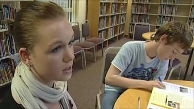 Students in a library