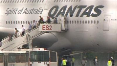 Passengers leaving the Airbus in Singapore