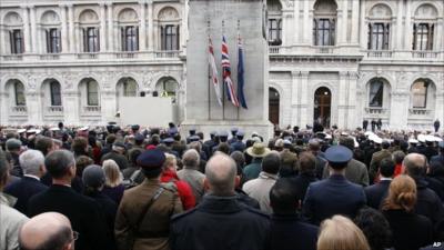 People gathered to mark the silence at the Cenotaph