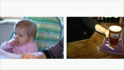 Baby and pint of beer