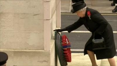 Queen lays a wreath at the Cenotaph on Remembrance Sunday