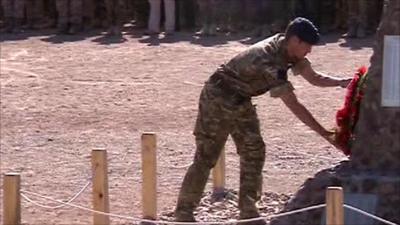 Prince William joins a Remembrance Sunday service in Afghanistan