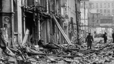 Wreckage caused during the Blitz in Birmingham