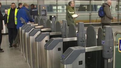 Ticket barriers at a train station