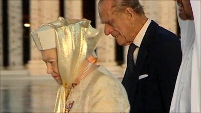 The Queen and Prince Philip visit a mosque in Abu Dhabi