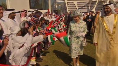 The Queen with children and Abu Dhabi's Crown Prince Sheikh Mohammed bin Zayed.