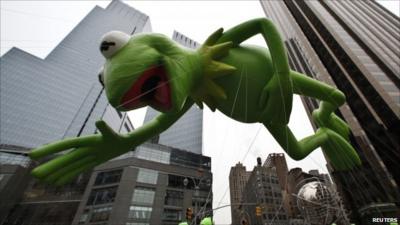 Giant Kermit the Frog inflatable floats through New York