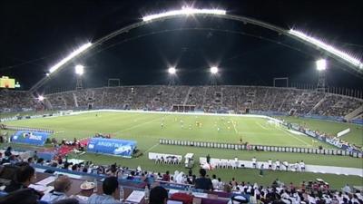 Argentina and Brazil playing football game in Doha stadium