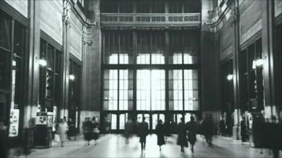 Black and white image of the original Penn Station building