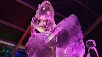 An ice impression of Marilyn Monroe is one of the sculptures on display