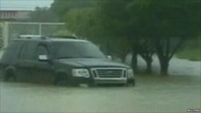 Car stuck in floodwater