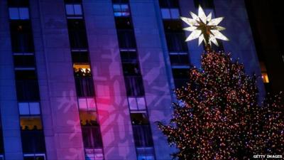 The Christmas tree outside the Rockefeller Center, New York