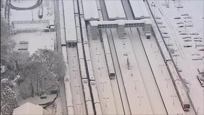 A snow-bound Orpington station in Kent