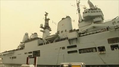 Ark Royal docks at Portsmouth for the last time