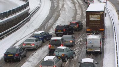 Traffic jams due to snow fall