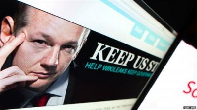 Screenshot showing Wikileaks website displaying founder Julian Assange