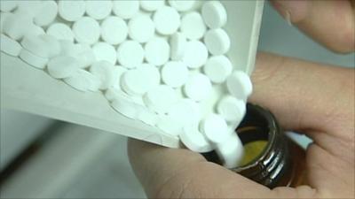 Aspirin being poured into bottle