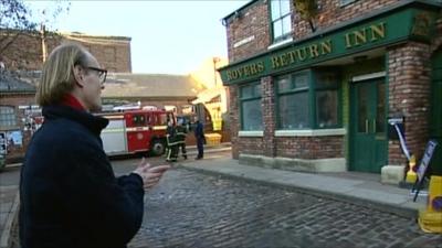 Will Gompertz on the Coronation Street set