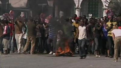 Haitians protesting in Port-au-Prince