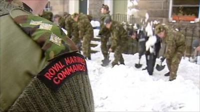 Marines clearing snow