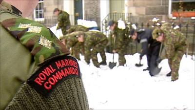 Armed forces clearing snow in Edinburgh