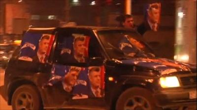 Car driven by supporters of Prime Minister Hasim Thaci