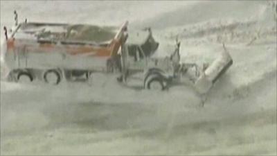 Snowplough stuck in snow