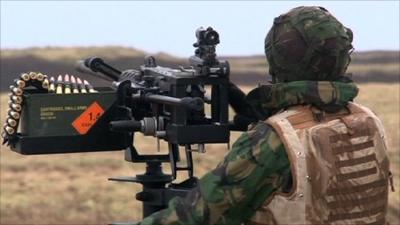 Soldier firing in training exercise
