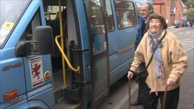 Ruth Lawless with an Accessible Transport West Somerset bus