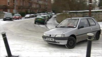 Car skidding on icy road