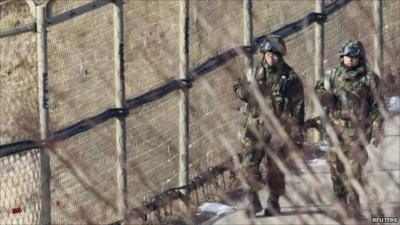 South Korean soldiers on border patrol