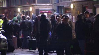 Stranded passengers at Peterborough station