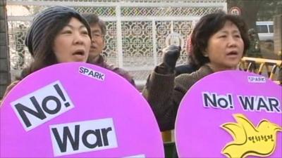 South Koreans protesting against the drills