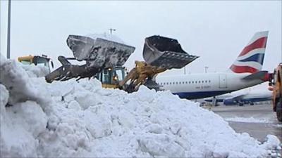 Snow being cleared at Heathrow airport