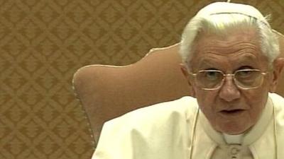 Pope Benedict while recording broadcast for BBC