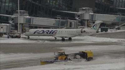 Snow in an airport