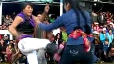 Members of the Chumbilbilca community take part in a fighting festival